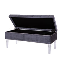 Load image into Gallery viewer, 44.88"L Grey Padded Velvet Storage Ottoman Bench with Acrylic Legs
