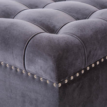 Load image into Gallery viewer, 44.88"L Grey Padded Velvet Storage Ottoman Bench with Acrylic Legs
