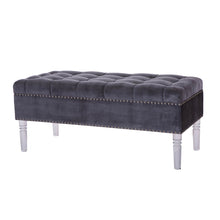 Load image into Gallery viewer, 44.88"L Grey Padded Velvet Storage Ottoman Bench with Acrylic Legs