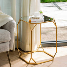Load image into Gallery viewer, Gold Metal Nesting Side & End Accent Tables with Glass Top, Set of 2