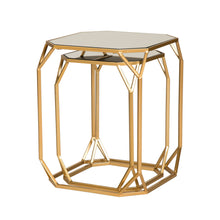 Load image into Gallery viewer, Gold Metal Nesting Side & End Accent Tables with Glass Top, Set of 2
