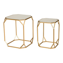 Load image into Gallery viewer, Gold Metal Nesting Side & End Accent Tables with Glass Top, Set of 2