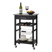 Load image into Gallery viewer, 33.90"H Black Rolling Kitchen Island with Marble Top