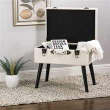 Load image into Gallery viewer, 19.70"L Seashell White Velvet Upholstered Storage Stool with Black Solid Rubberwood Legs