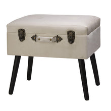 Load image into Gallery viewer, 19.70"L Seashell White Velvet Upholstered Storage Stool with Black Solid Rubberwood Legs