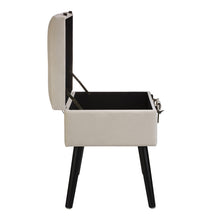 Load image into Gallery viewer, 19.70"L Seashell White Velvet Upholstered Storage Stool with Black Solid Rubberwood Legs