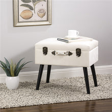 Load image into Gallery viewer, 19.70"L Seashell White Velvet Upholstered Storage Stool with Black Solid Rubberwood Legs