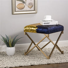 Load image into Gallery viewer, 17.30"H Sapphire Blue and Gold Shimmering Sequin Stool with Metal Gold legs