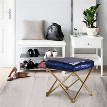 Load image into Gallery viewer, 17.30"H Sapphire Blue and Gold Shimmering Sequin Stool with Metal Gold legs
