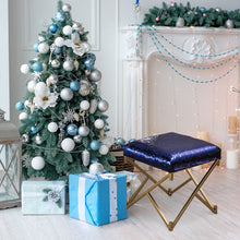 Load image into Gallery viewer, 17.30"H Sapphire Blue and Gold Shimmering Sequin Stool with Metal Gold legs