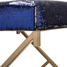 Load image into Gallery viewer, 17.30"H Sapphire Blue and Gold Shimmering Sequin Stool with Metal Gold legs