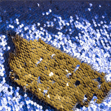 Load image into Gallery viewer, 17.30"H Sapphire Blue and Gold Shimmering Sequin Stool with Metal Gold legs