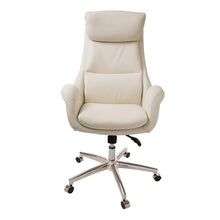 Load image into Gallery viewer, Mid-Century Modern Cream Bonded Leather Gaslift Adjustable Swivel Office Chair