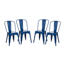 Load image into Gallery viewer, Navy Blue Vintage Stackable Metal Side Dining Chairs, Set Of 4