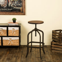 Load image into Gallery viewer, Pinnadel Bar Stool Adjustable Industrial Rustic Wooden Seat Metal Dining Chair