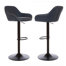 Load image into Gallery viewer, Mid-Century Modern Navy Blue Leatherette Gaslift Adjustable Swivel Bar Stool, Set of 2