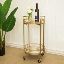 Load image into Gallery viewer, 29.5"H Gold Deluxe 2-Tier Metal Bar Cart Round Mirrored Glass Top Serving Cart
