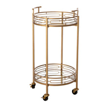 Load image into Gallery viewer, 29.5"H Gold Deluxe 2-Tier Metal Bar Cart Round Mirrored Glass Top Serving Cart