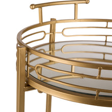 Load image into Gallery viewer, 29.5"H Gold Deluxe 2-Tier Metal Bar Cart Round Mirrored Glass Top Serving Cart