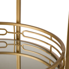 Load image into Gallery viewer, 29.5"H Gold Deluxe 2-Tier Metal Bar Cart Round Mirrored Glass Top Serving Cart