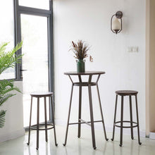 Load image into Gallery viewer, Rustic Steel Pub Bar Table and Stools with Elm Wood Top (1 Tabel+2 Stools)