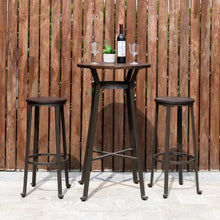 Load image into Gallery viewer, Rustic Steel Pub Bar Table and Stools with Elm Wood Top (1 Tabel+2 Stools)