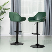 Load image into Gallery viewer, Mid-Century Modern Hunter Green Leatherette Gaslift Adjustable Swivel Bar Stool, Set of 2