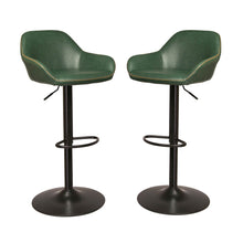 Load image into Gallery viewer, Mid-Century Modern Hunter Green Leatherette Gaslift Adjustable Swivel Bar Stool, Set of 2