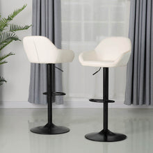 Load image into Gallery viewer, Mid-Century Coconut Milk White Leatherette Gaslift Adjustable Swivel Bar Stool, Set of 2