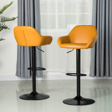 Load image into Gallery viewer, Mid-Century Modern Mustard Yellow Leatherette Gaslift Adjustable Swivel Bar Stool, Set of 2