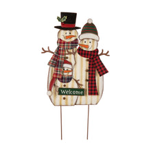 Load image into Gallery viewer, Glizhome 29.92"H Metal Snowman Family Yard Stake or Wall Decor with Plaid Scarfs