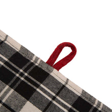 Load image into Gallery viewer, 48"D Black White Plaid Fabric Christmas Tree Skirt with Red Trim