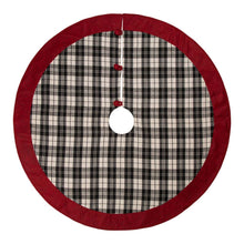 Load image into Gallery viewer, 48"D Black White Plaid Fabric Christmas Tree Skirt with Red Trim