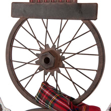 Load image into Gallery viewer, 33.98"H Metal Bike Wheel Snowman with Plaid Scarf Porch Decor