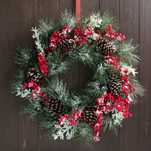 Load image into Gallery viewer, 24"D Flocked Pinecone Berry Wreath