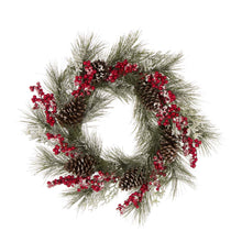Load image into Gallery viewer, 24"D Flocked Pinecone Berry Wreath