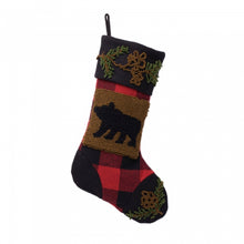Load image into Gallery viewer, Plaid Stocking with Rug Hooked Bear