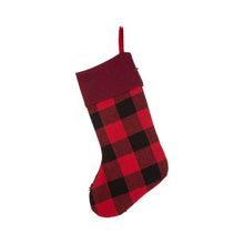 Load image into Gallery viewer, 19" Handmade Plaid Hooked Rug Reindeer Christmas Stocking