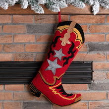 Load image into Gallery viewer, 19" Handmade Hooked Red Boot Christmas Stocking