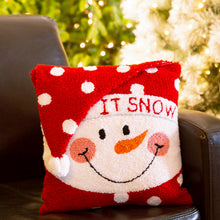 Load image into Gallery viewer, 14" x 14" Handmade Hooked Snowman Christmas Throw Pillow