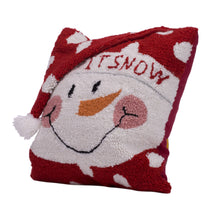 Load image into Gallery viewer, 14" x 14" Handmade Hooked Snowman Christmas Throw Pillow