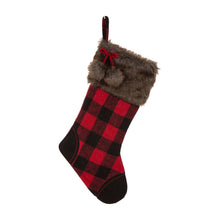 Load image into Gallery viewer, 21"L Fur Black/Red Buffalo Plaid Stocking