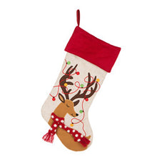 Load image into Gallery viewer, 21''L LED Embroidered Linen Christmas Stocking - Reindeer