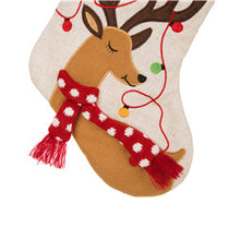 Load image into Gallery viewer, 21''L LED Embroidered Linen Christmas Stocking - Reindeer