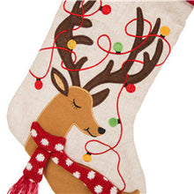 Load image into Gallery viewer, 21''L LED Embroidered Linen Christmas Stocking - Reindeer