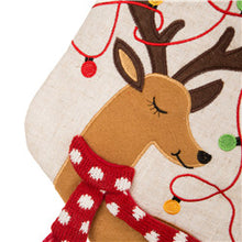 Load image into Gallery viewer, 21''L LED Embroidered Linen Christmas Stocking - Reindeer