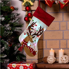 Load image into Gallery viewer, 21''L LED Embroidered Linen Christmas Stocking - Reindeer