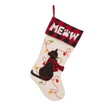 Load image into Gallery viewer, 21''L LED Embroidered Linen Christmas Stocking - Cat