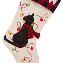 Load image into Gallery viewer, 21''L LED Embroidered Linen Christmas Stocking - Cat