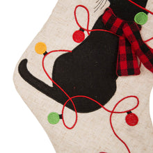 Load image into Gallery viewer, 21''L LED Embroidered Linen Christmas Stocking - Cat